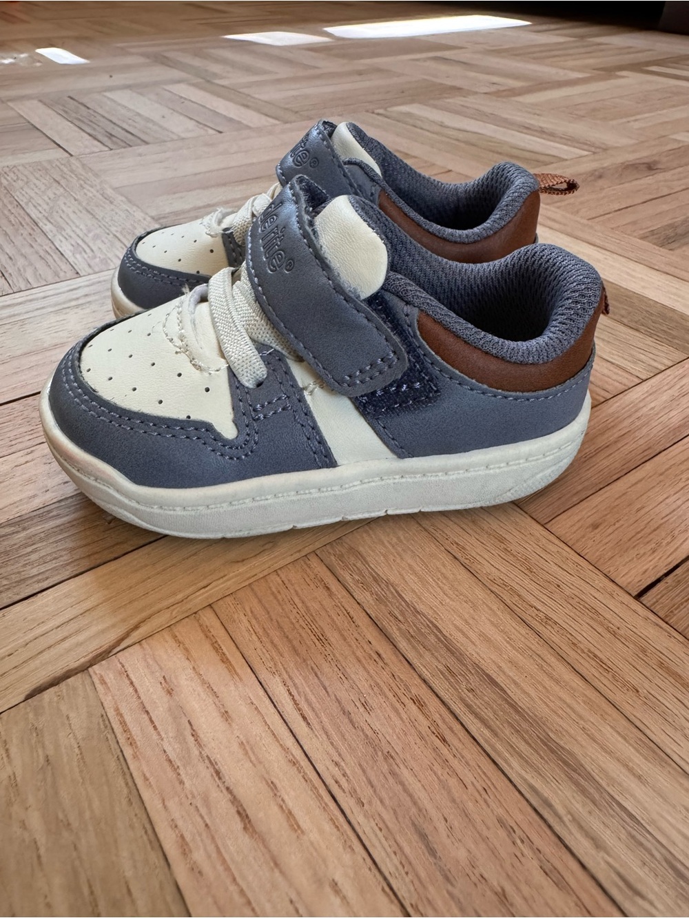 Stride Rite Slate Blue and White Athletic Sneakers with Brown Accent